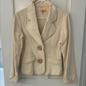 Tulle Cream Corduroy Blazer with Button Accents